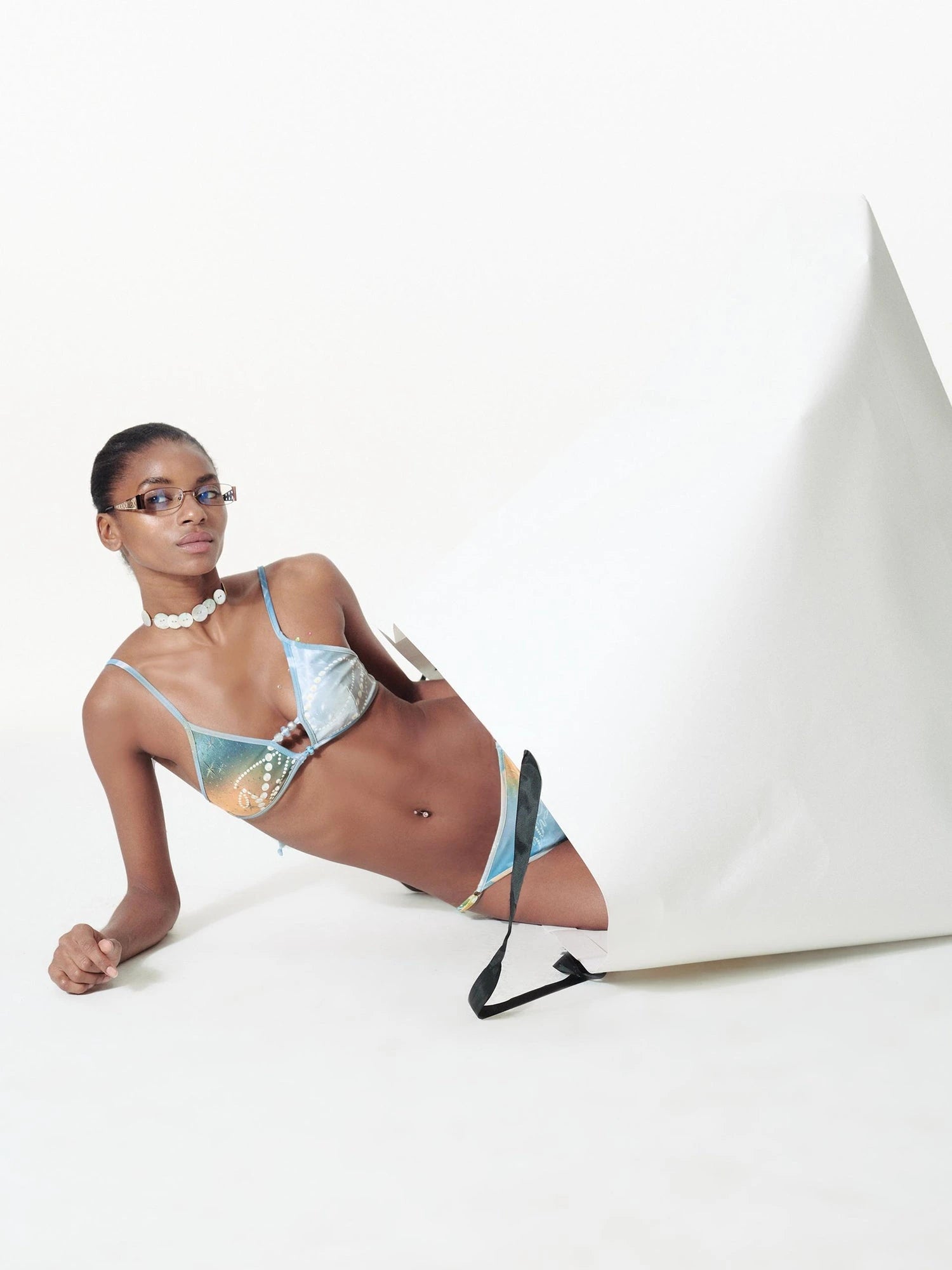 Tropical Pearl Print Beaded Tie Dye Bikini Set