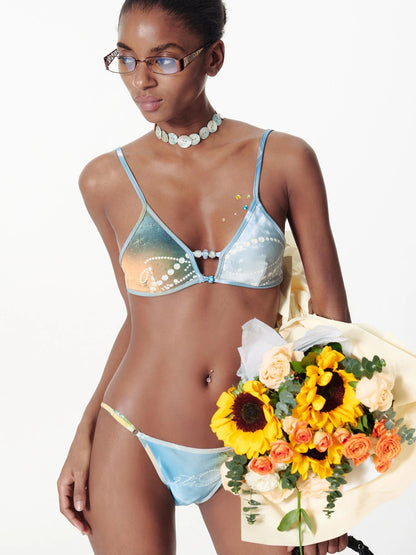 Tropical Pearl Print Beaded Tie Dye Bikini Set