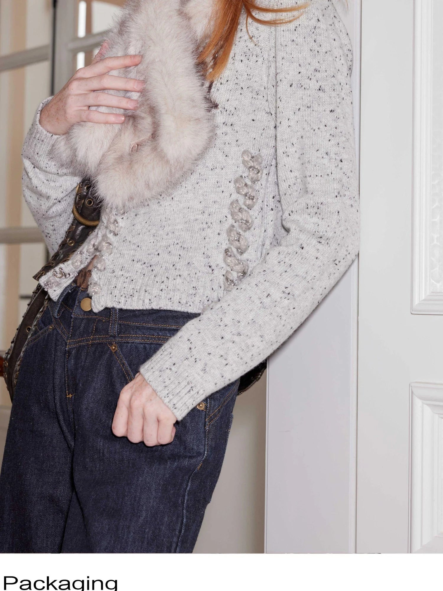 Two Tone Faux Fur Scarf With Leather Label