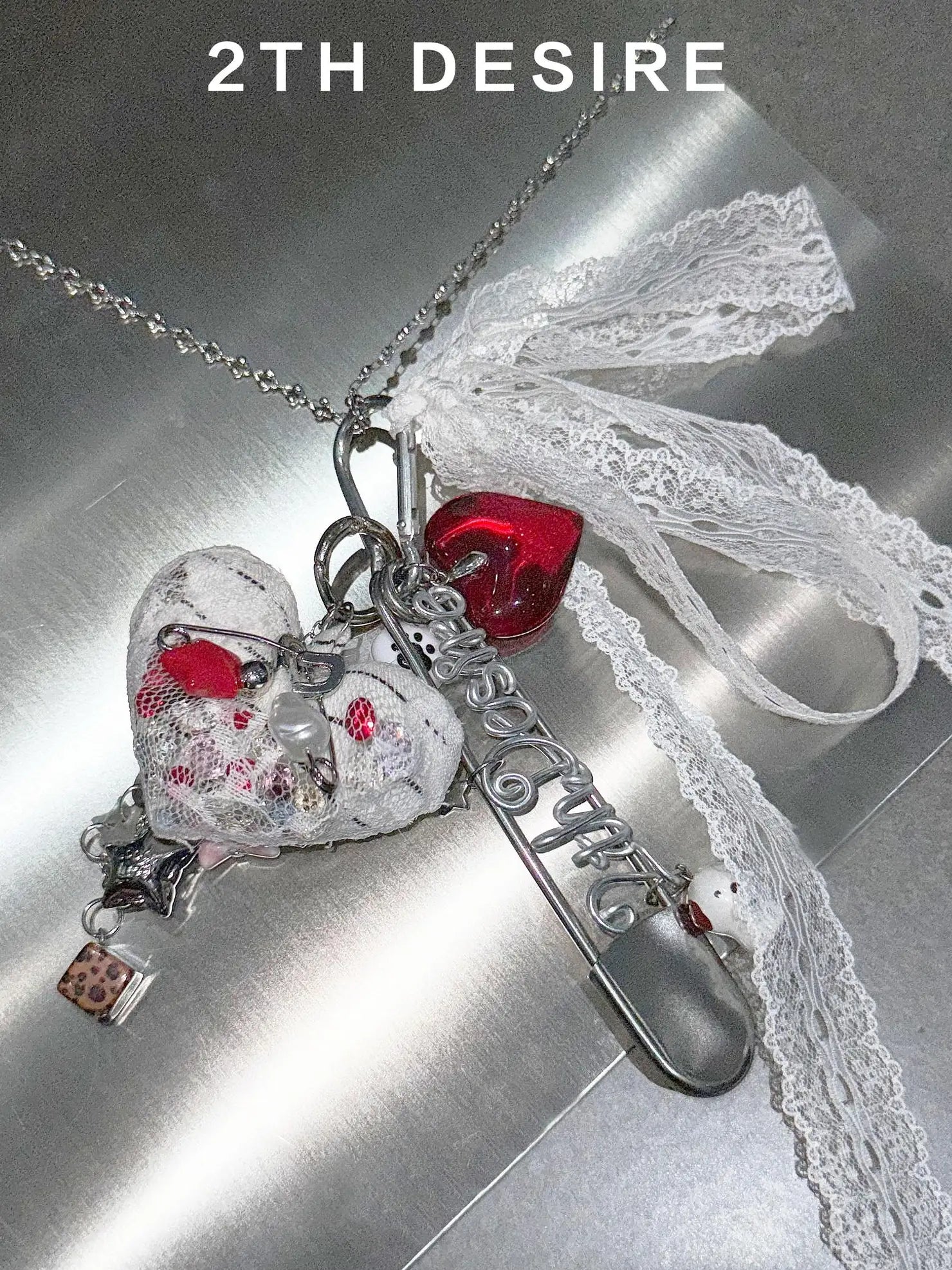 2th Desire Unique Original Design Silver Heart Charm Brass Chain Women Necklace Jewelry