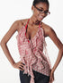2th Desire V Neck Lace Up Backless Peplum Halter Top With Ruffles