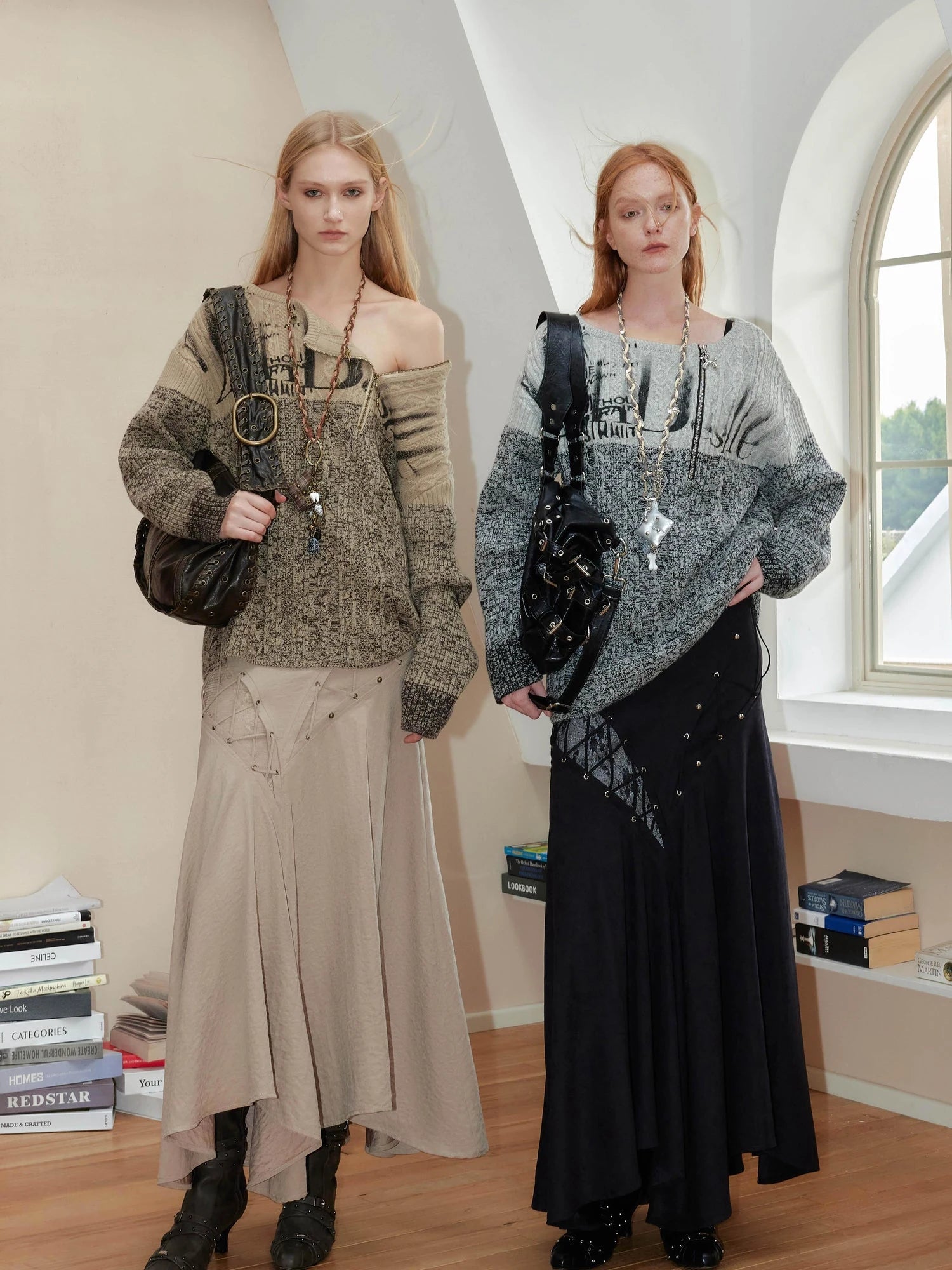 Vintage Abstract Print Oversized Zip Up Sweater