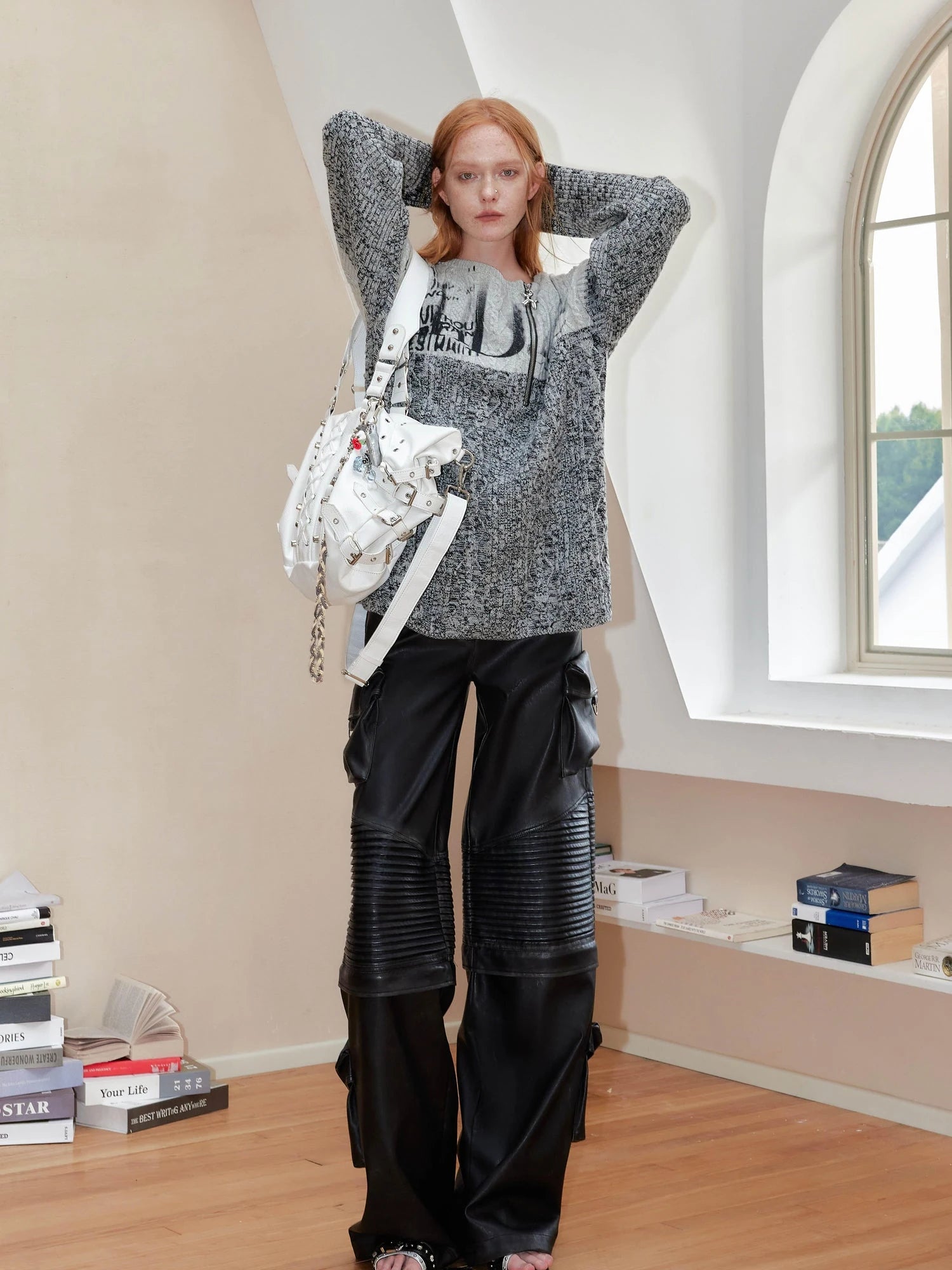 Vintage Abstract Print Oversized Zip Up Sweater