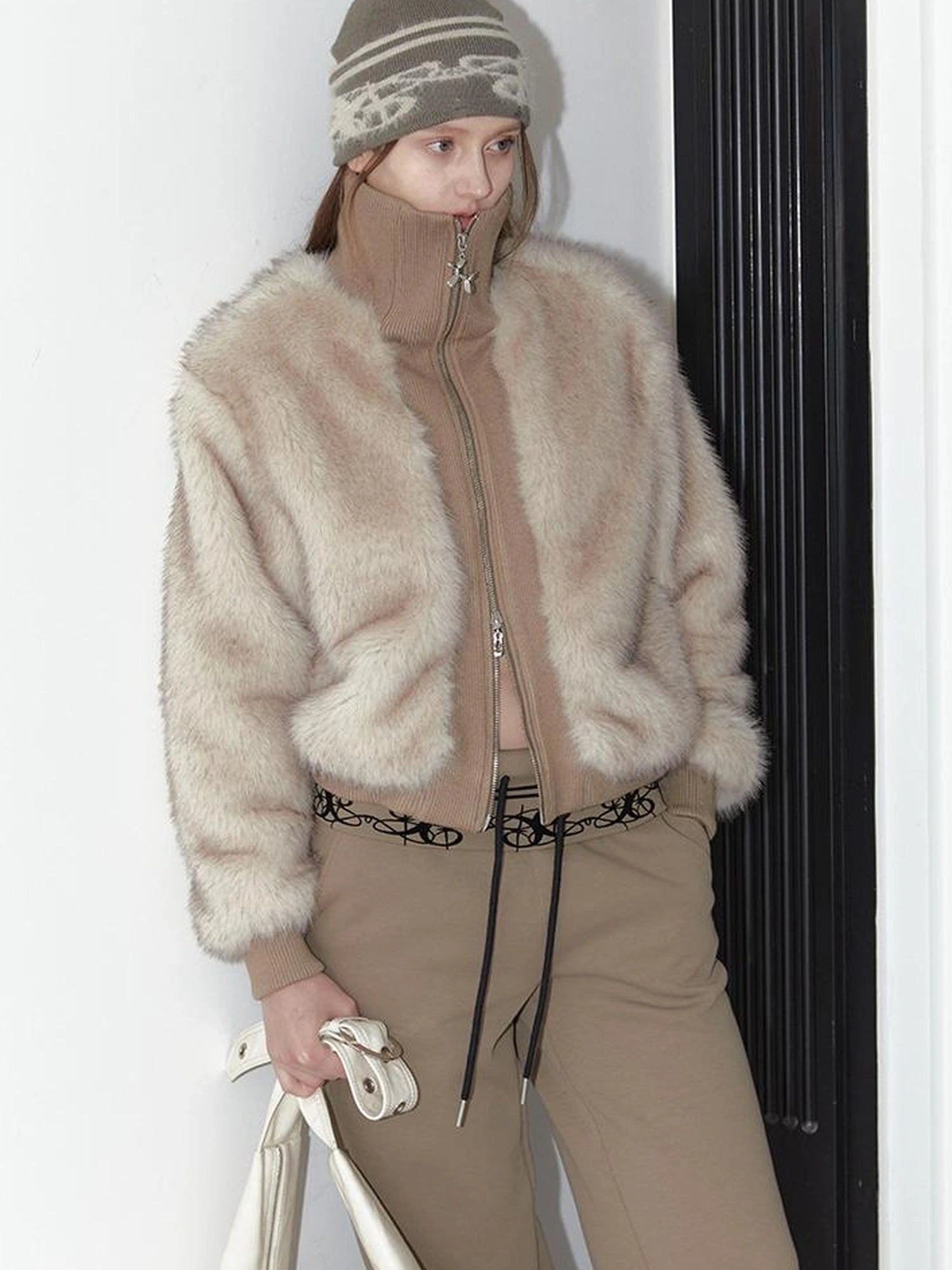 Vintage Black Faux Fur Ribbed Short Jacket