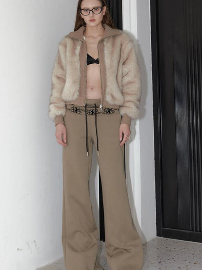 Vintage Black Faux Fur Ribbed Short Jacket