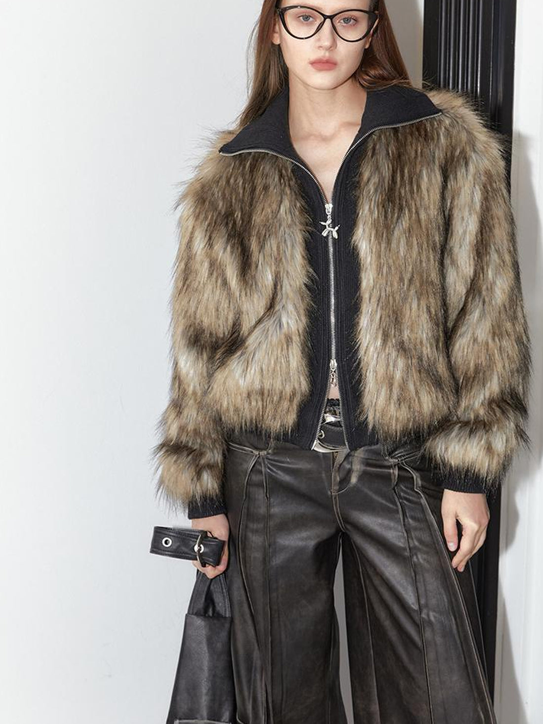 2th Desire Vintage Black Faux Fur Ribbed Short Jacket