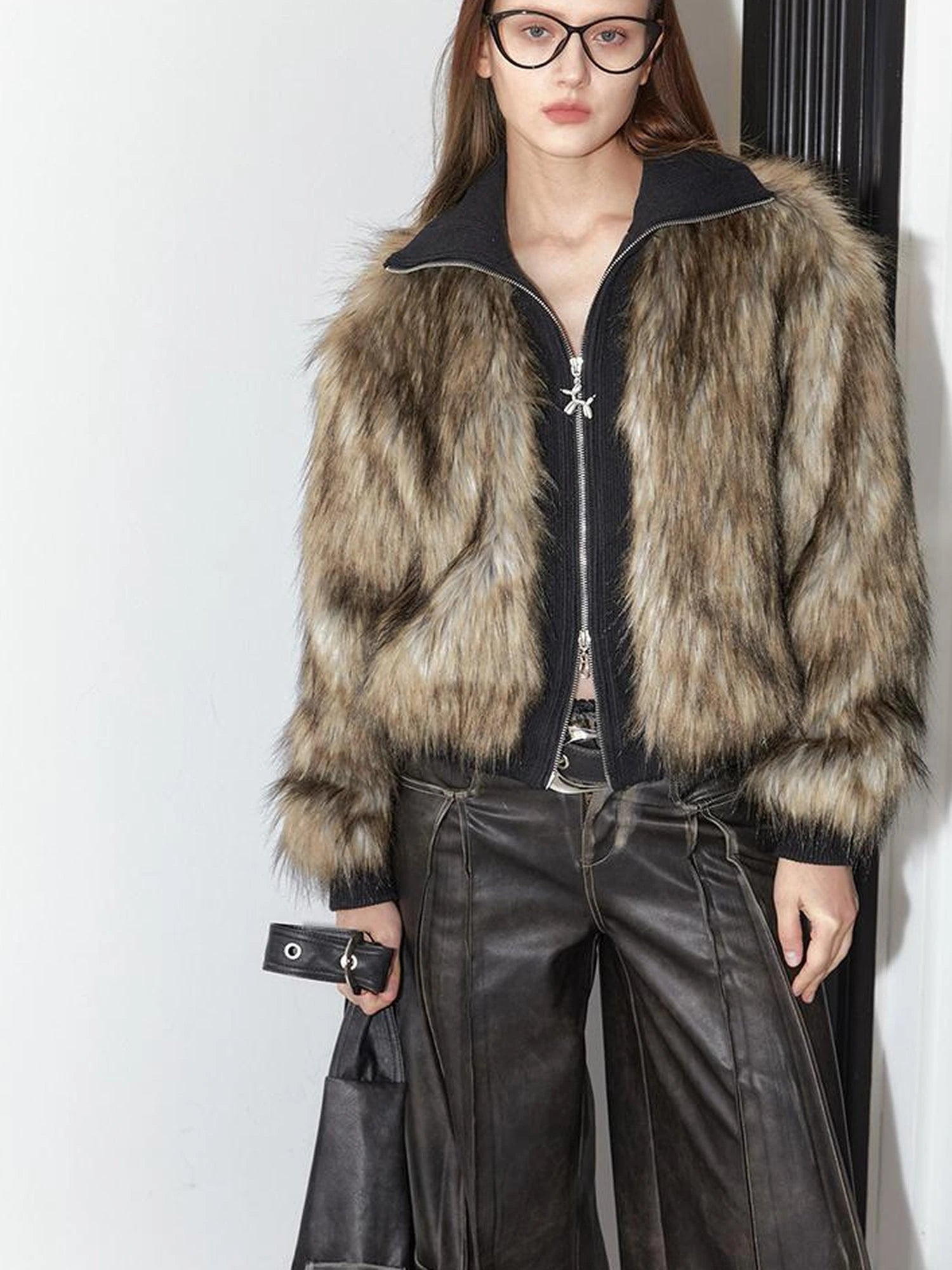 Vintage Black Faux Fur Ribbed Short Jacket