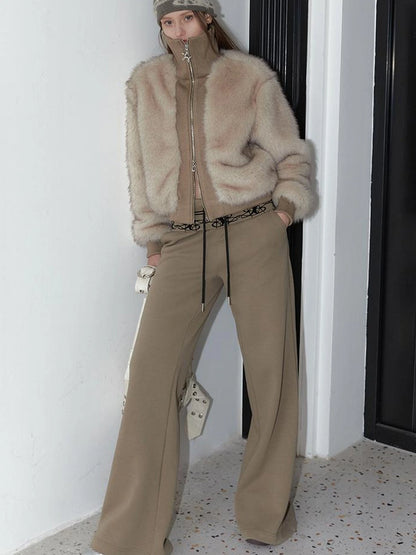 Vintage Black Faux Fur Ribbed Short Jacket