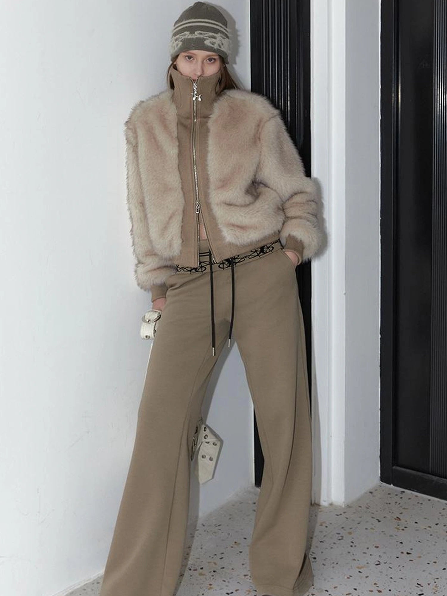 Vintage Black Faux Fur Ribbed Short Jacket