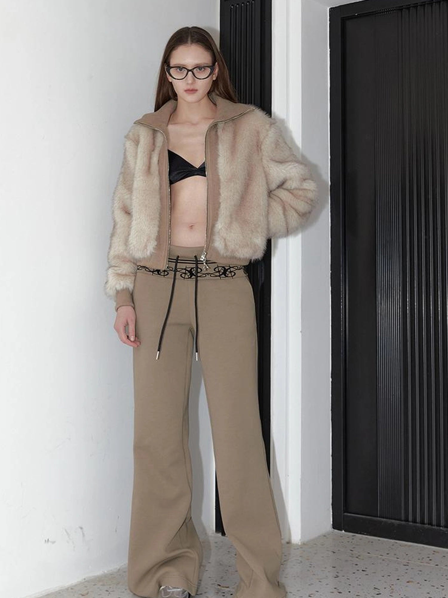 Vintage Black Faux Fur Ribbed Short Jacket