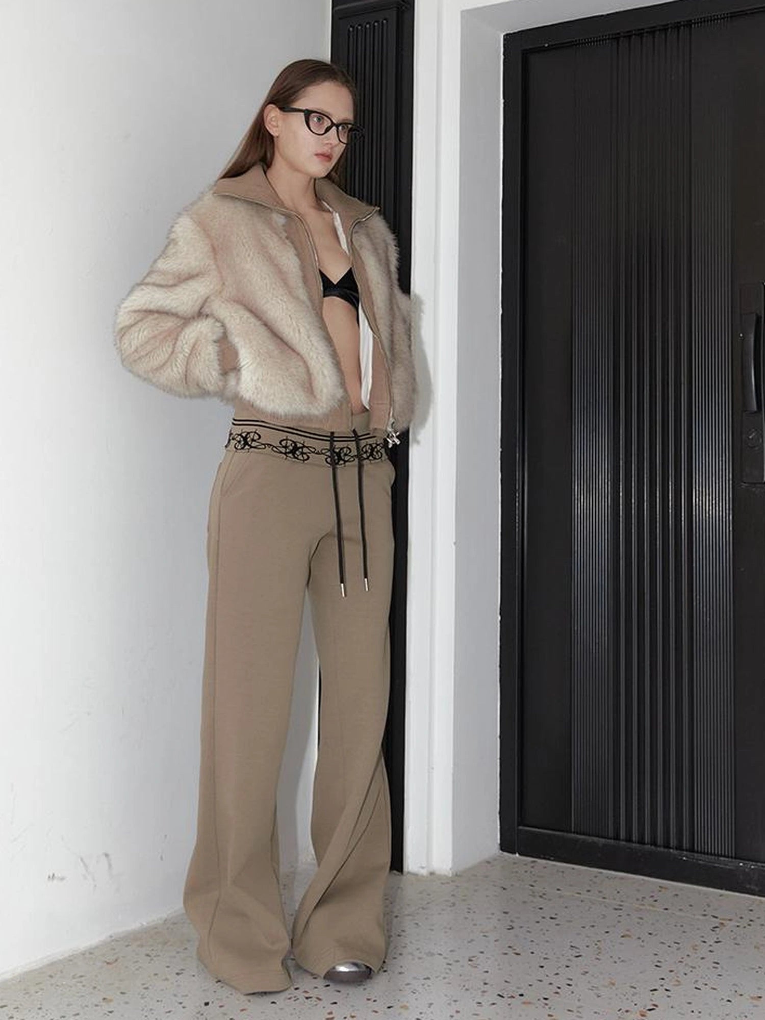 Vintage Black Faux Fur Ribbed Short Jacket