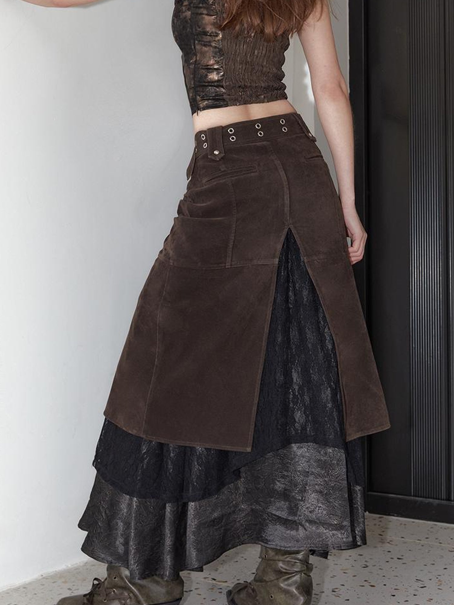 2th Desire Vintage Black Lace Asymmetrical Midi Skirt