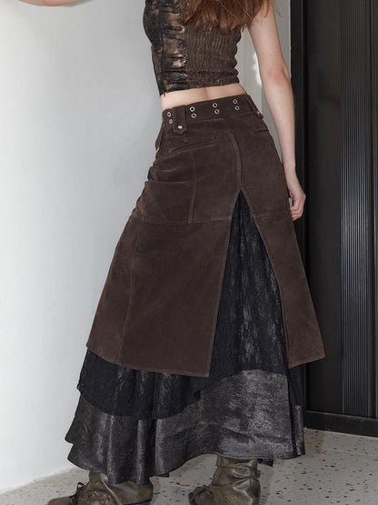 2th Desire Vintage Black Lace Asymmetrical Midi Skirt