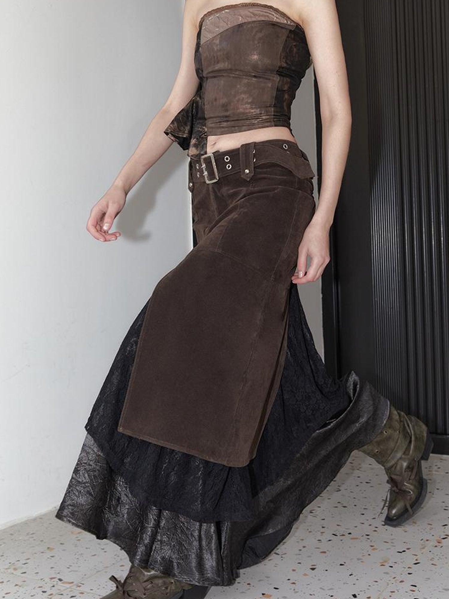 2th Desire Vintage Black Lace Asymmetrical Midi Skirt