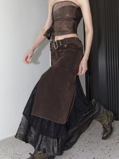 2th Desire Vintage Black Lace Asymmetrical Midi Skirt