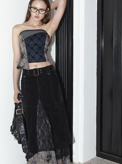 2th Desire Vintage Black Lace Asymmetrical Midi Skirt