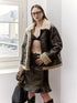 Vintage Brown Shearling Leather Jacket With Fur Collar