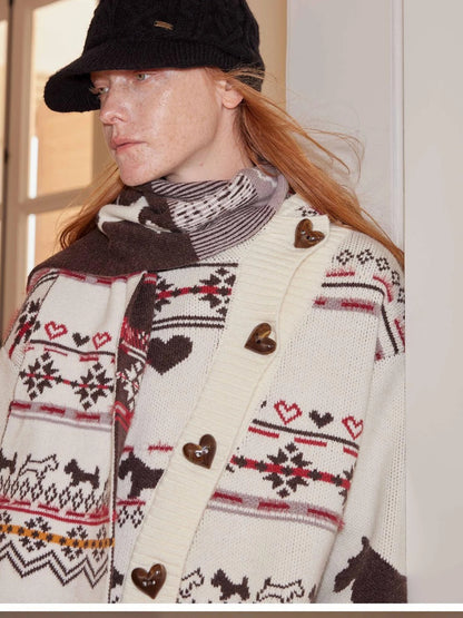 Vintage Cable Knit Beanie With Heart Design