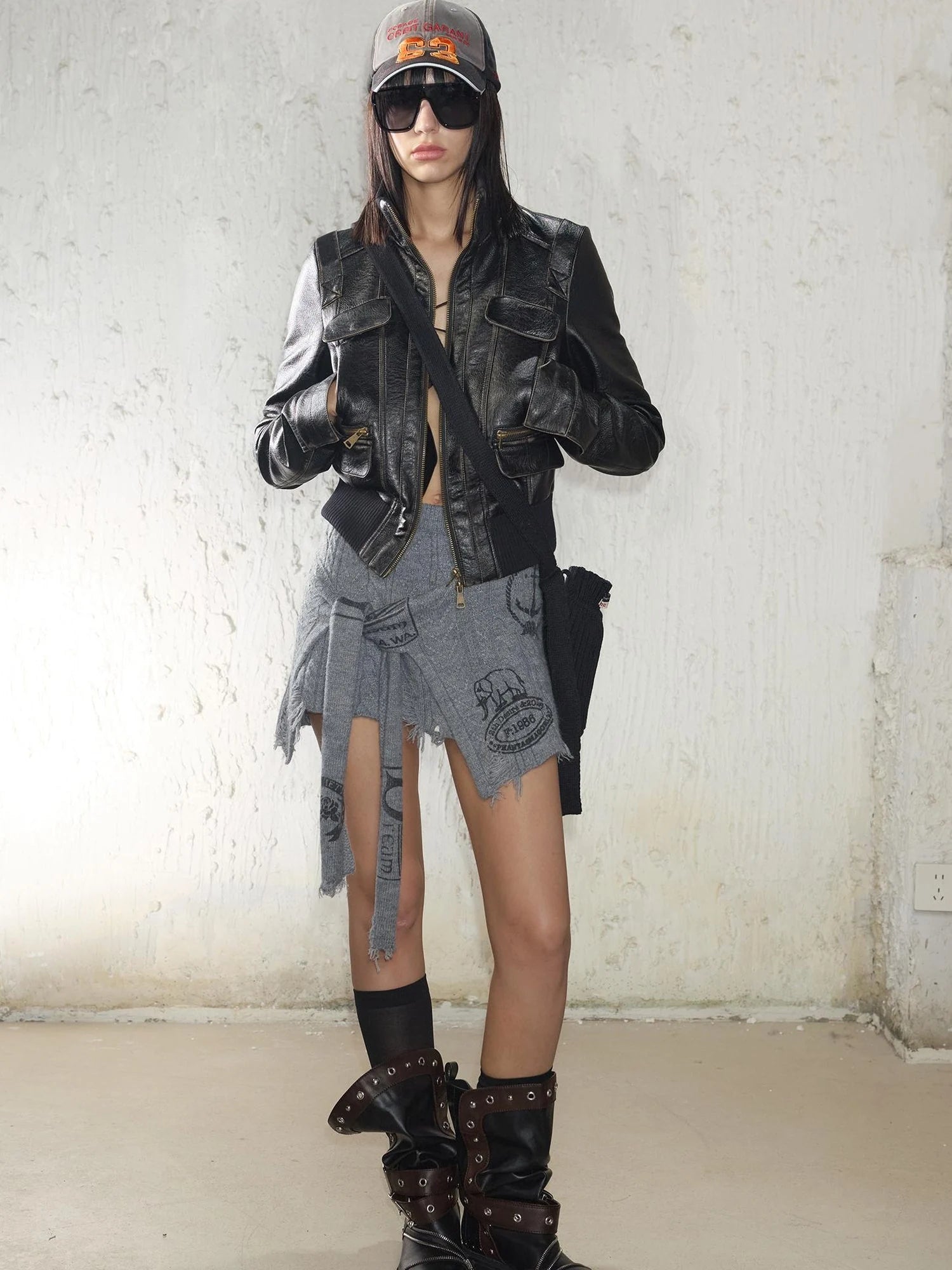 Vintage Distressed Punk Zipper Biker Jacket