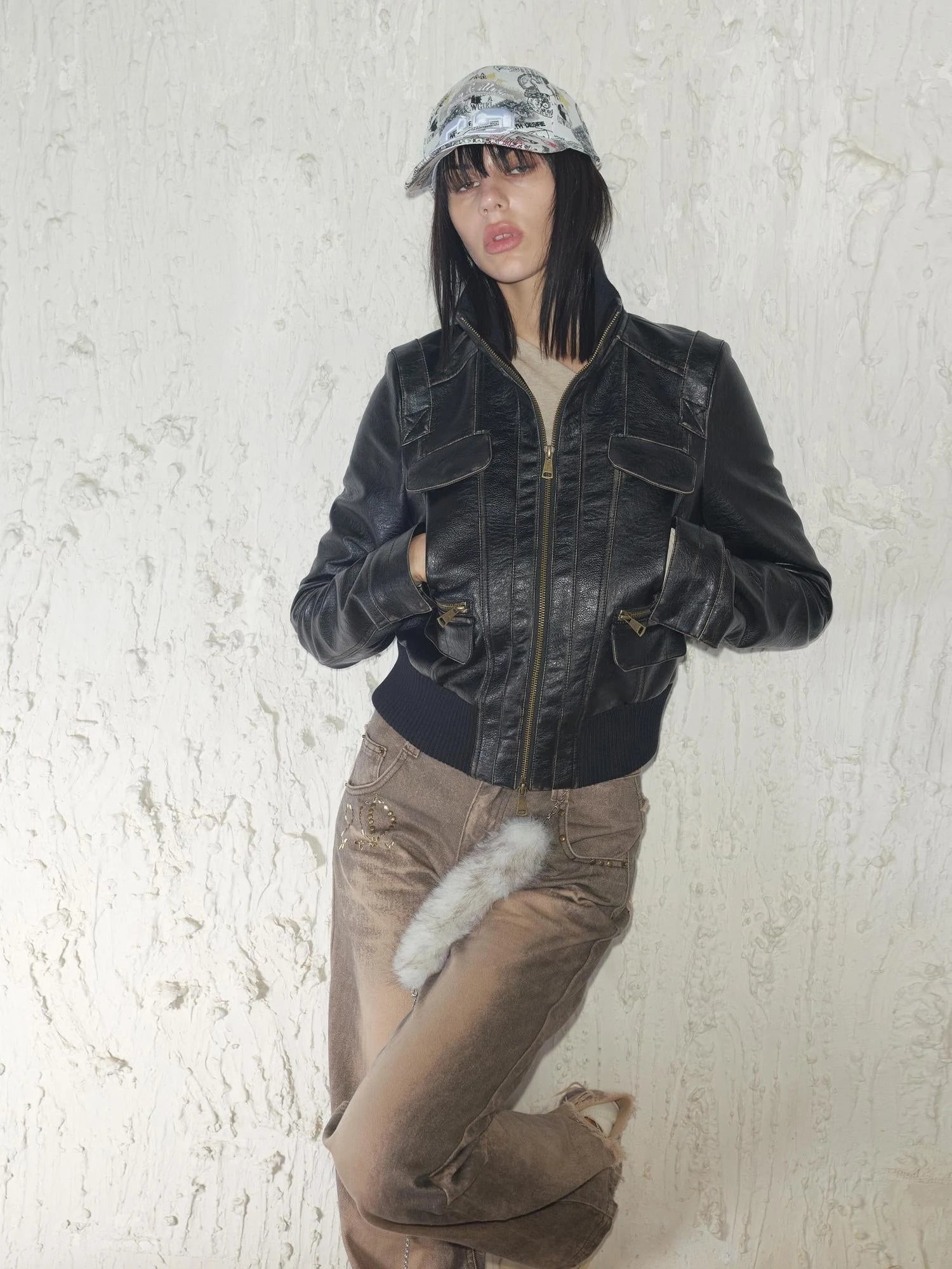 Vintage Distressed Punk Zipper Biker Jacket