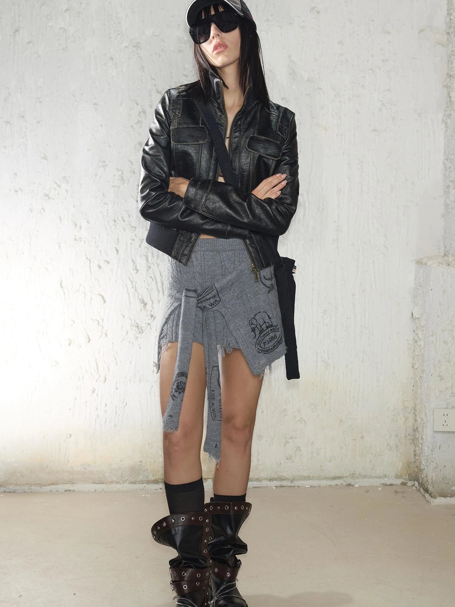 Vintage Distressed Punk Zipper Biker Jacket
