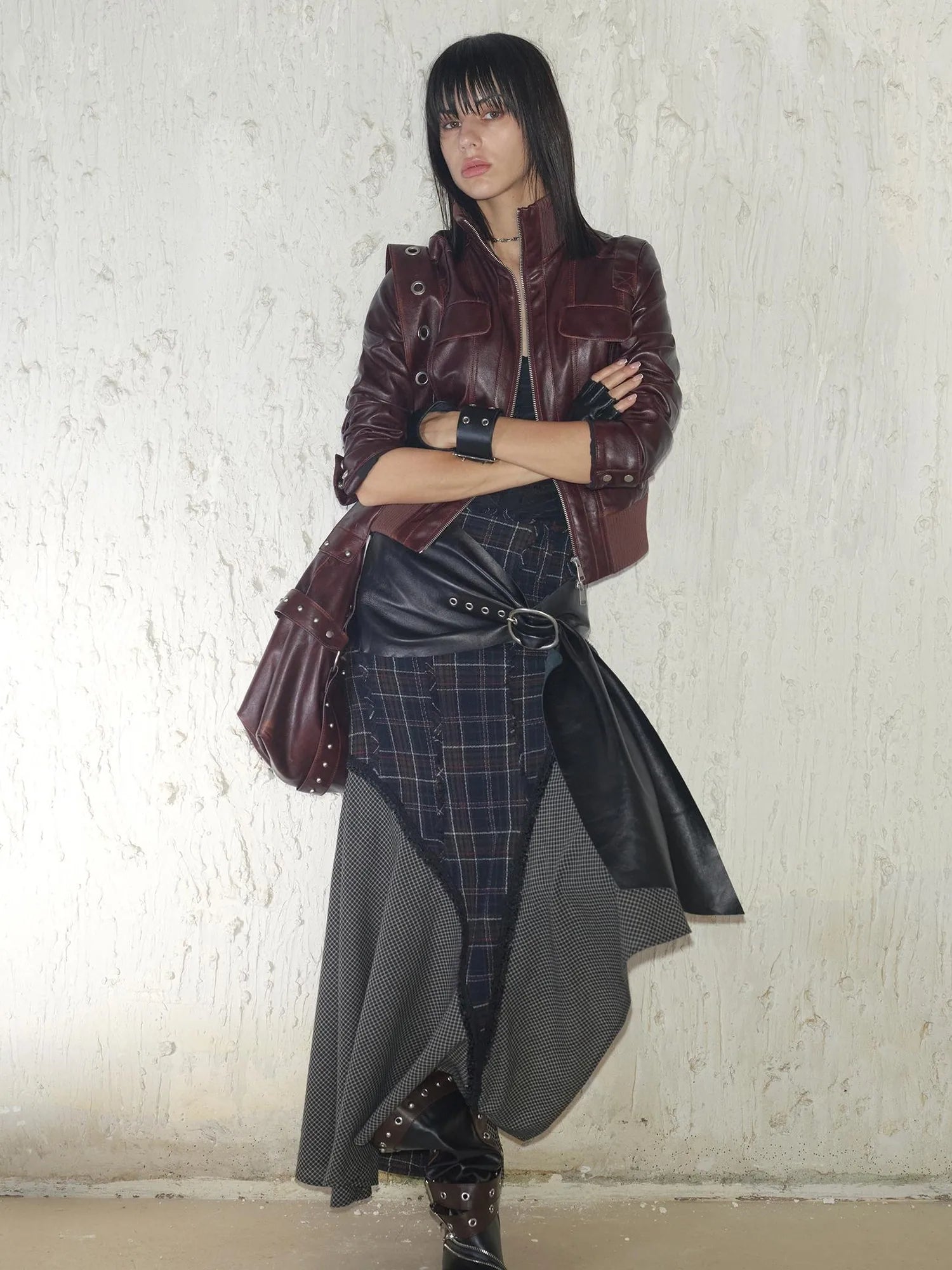 Vintage Distressed Punk Zipper Biker Jacket