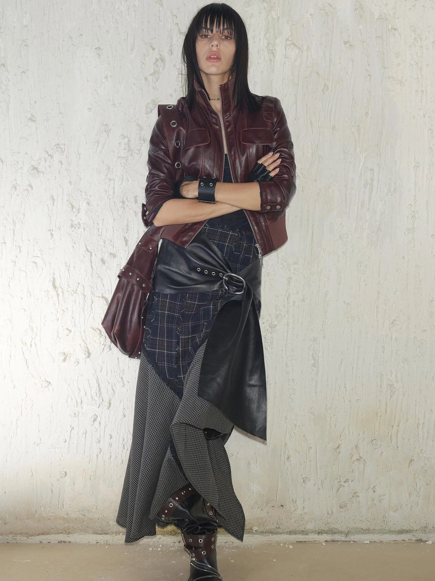 Vintage Distressed Punk Zipper Biker Jacket