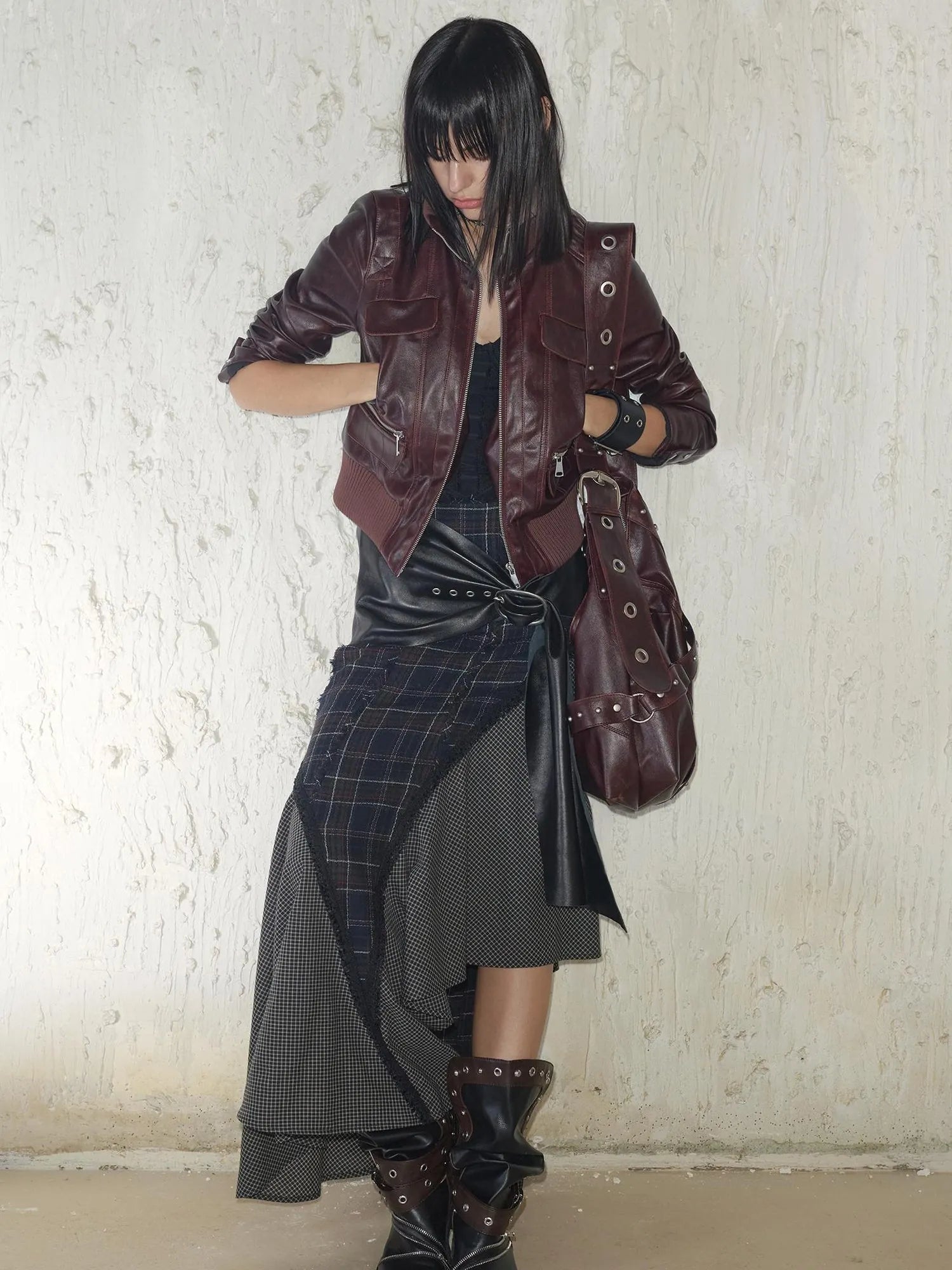 Vintage Distressed Punk Zipper Biker Jacket