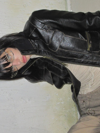 Vintage Distressed Punk Zipper Biker Jacket