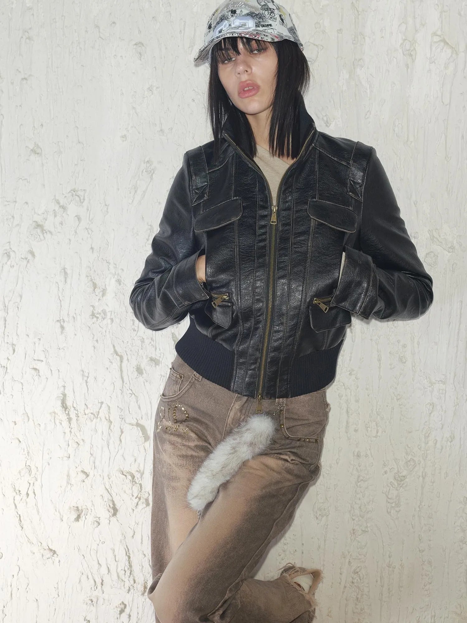 Vintage Distressed Punk Zipper Biker Jacket