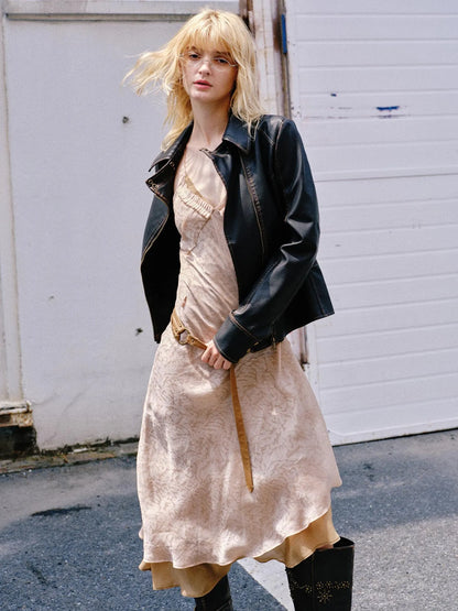 Vintage Fitted Motorcycle Jacket With Punk Detailing