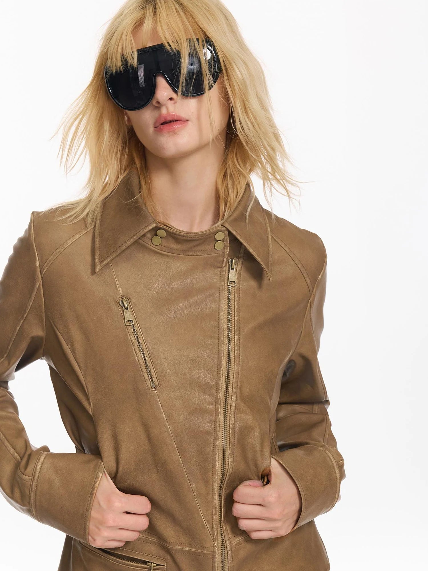 Vintage Fitted Motorcycle Jacket With Punk Detailing