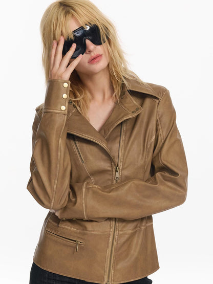 Vintage Fitted Motorcycle Jacket With Punk Detailing