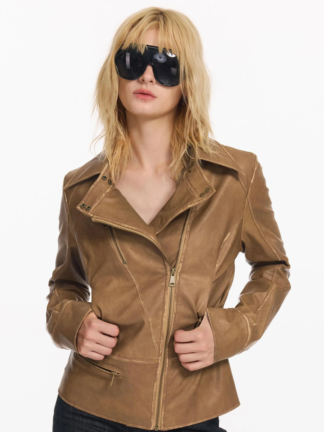 Vintage Fitted Motorcycle Jacket With Punk Detailing