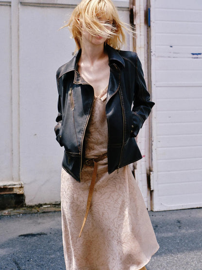 Vintage Fitted Motorcycle Jacket With Punk Detailing