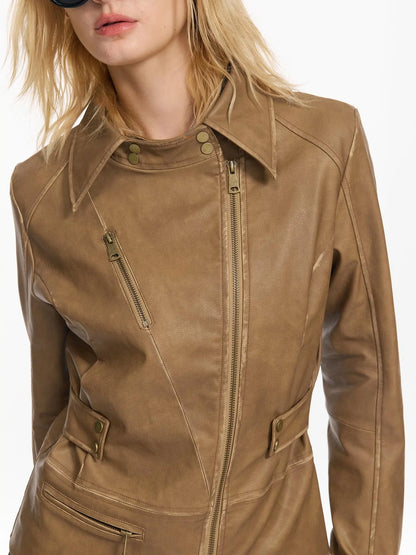 Vintage Fitted Motorcycle Jacket With Punk Detailing