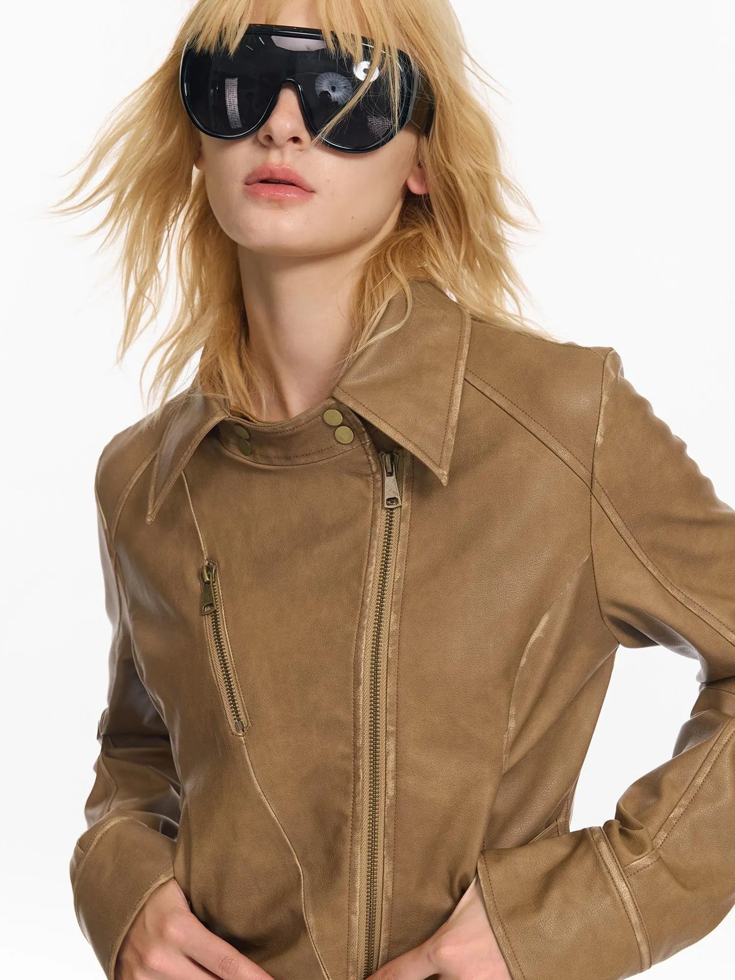 Vintage Fitted Motorcycle Jacket With Punk Detailing