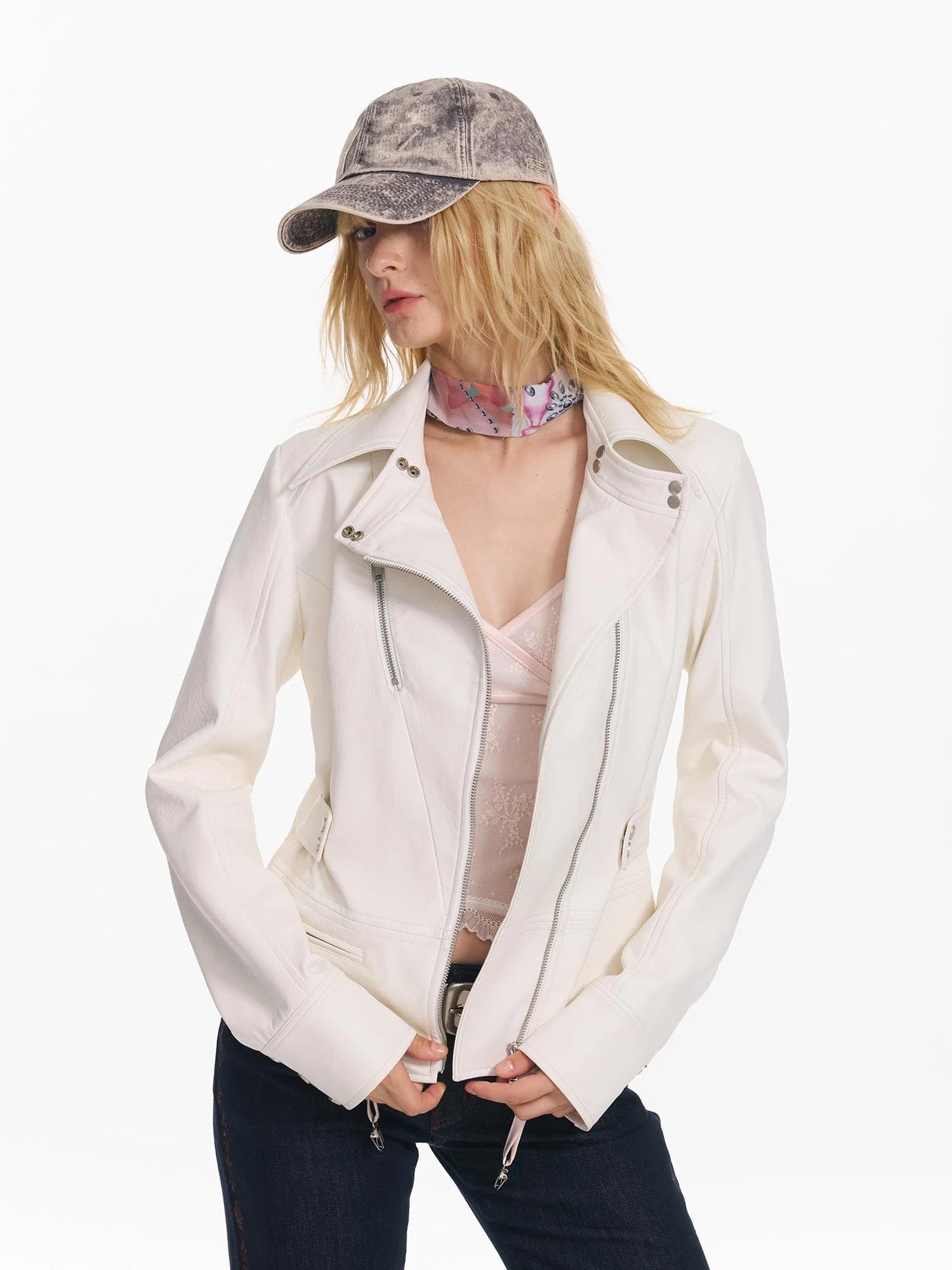 Vintage Fitted Motorcycle Jacket With Punk Detailing