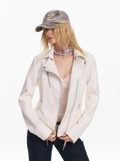 Vintage Fitted Motorcycle Jacket With Punk Detailing