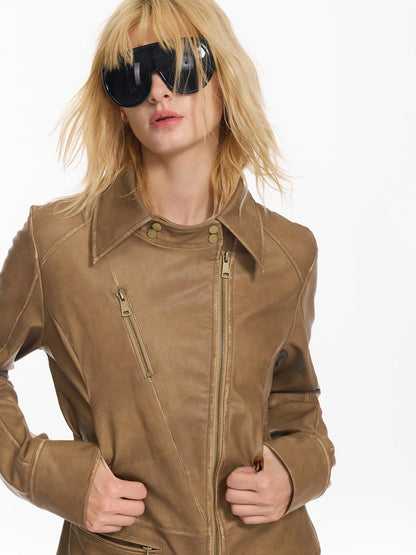 Vintage Fitted Motorcycle Jacket With Punk Detailing