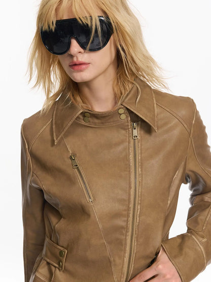 Vintage Fitted Motorcycle Jacket With Punk Detailing