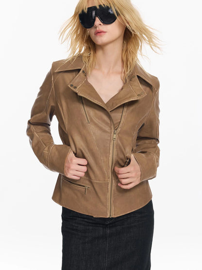 Vintage Fitted Motorcycle Jacket With Punk Detailing