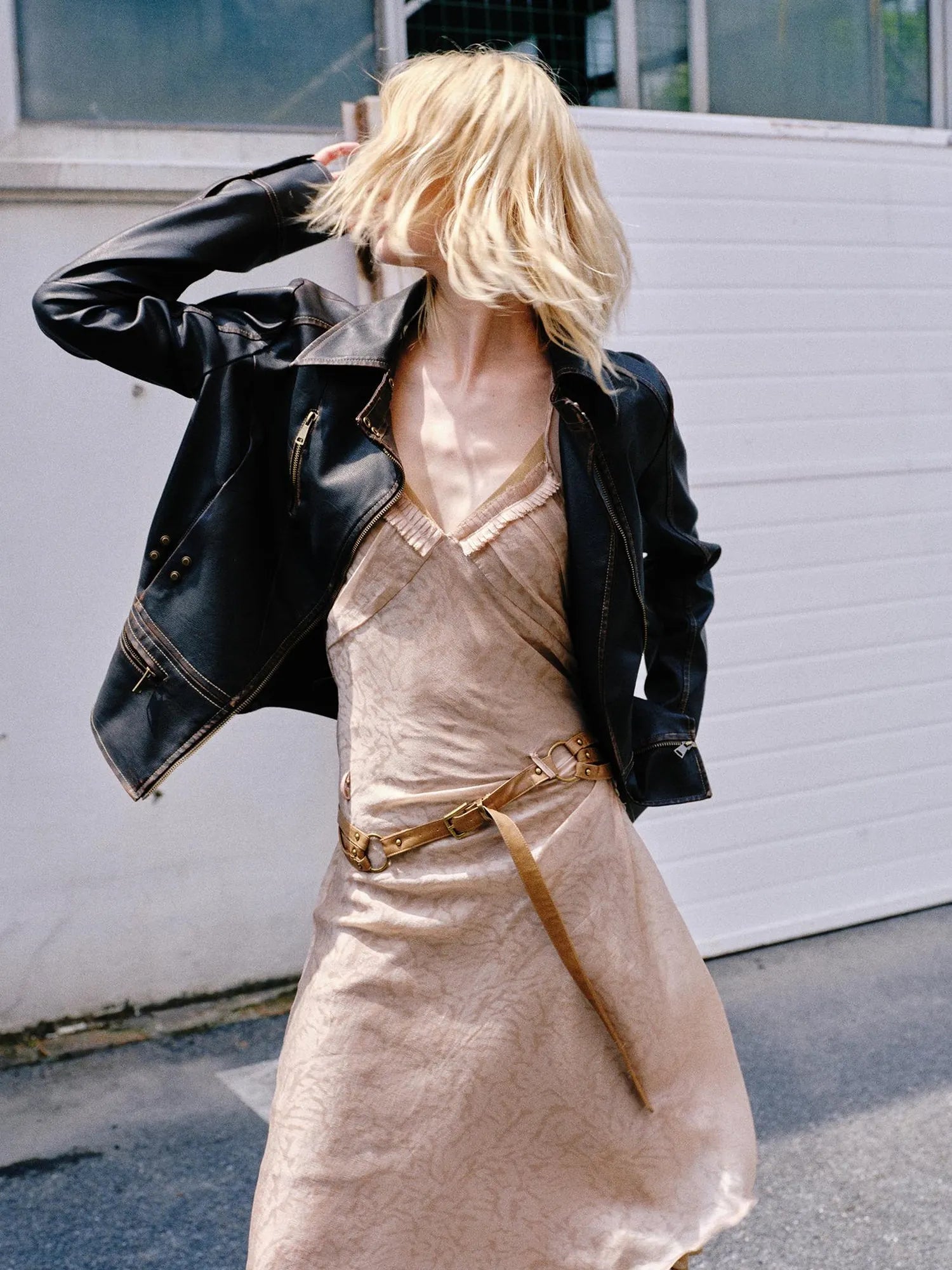 Vintage Fitted Motorcycle Jacket With Punk Detailing