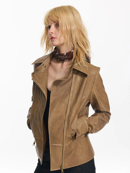 Vintage Fitted Motorcycle Jacket With Punk Detailing