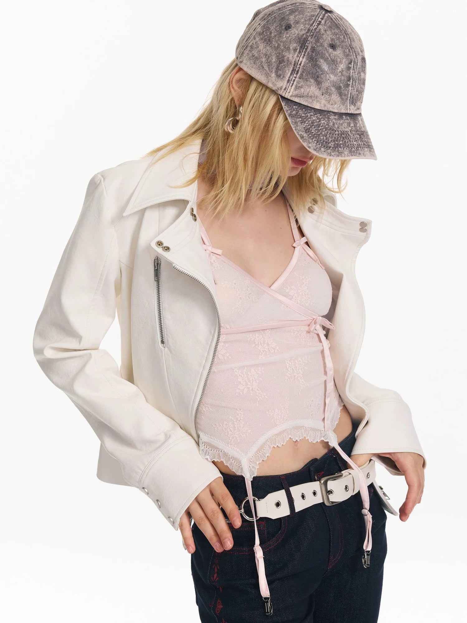 Vintage Fitted Motorcycle Jacket With Punk Detailing