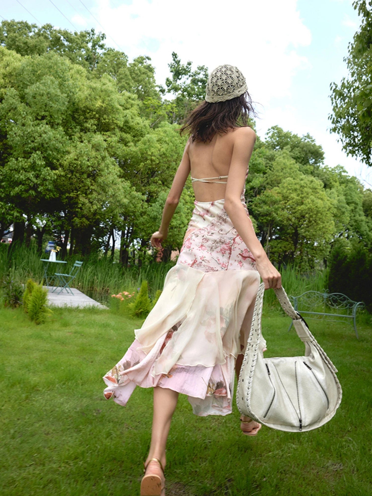 Vintage French Beaded Knit Lace Scarf Cap