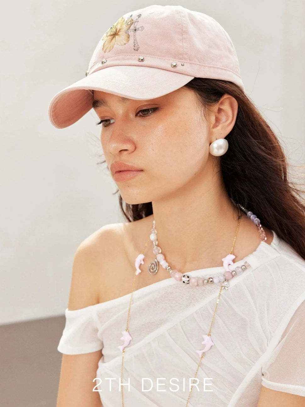 2th Desire Vintage Hibiscus Punk Studded Embroidered Baseball Cap Hat