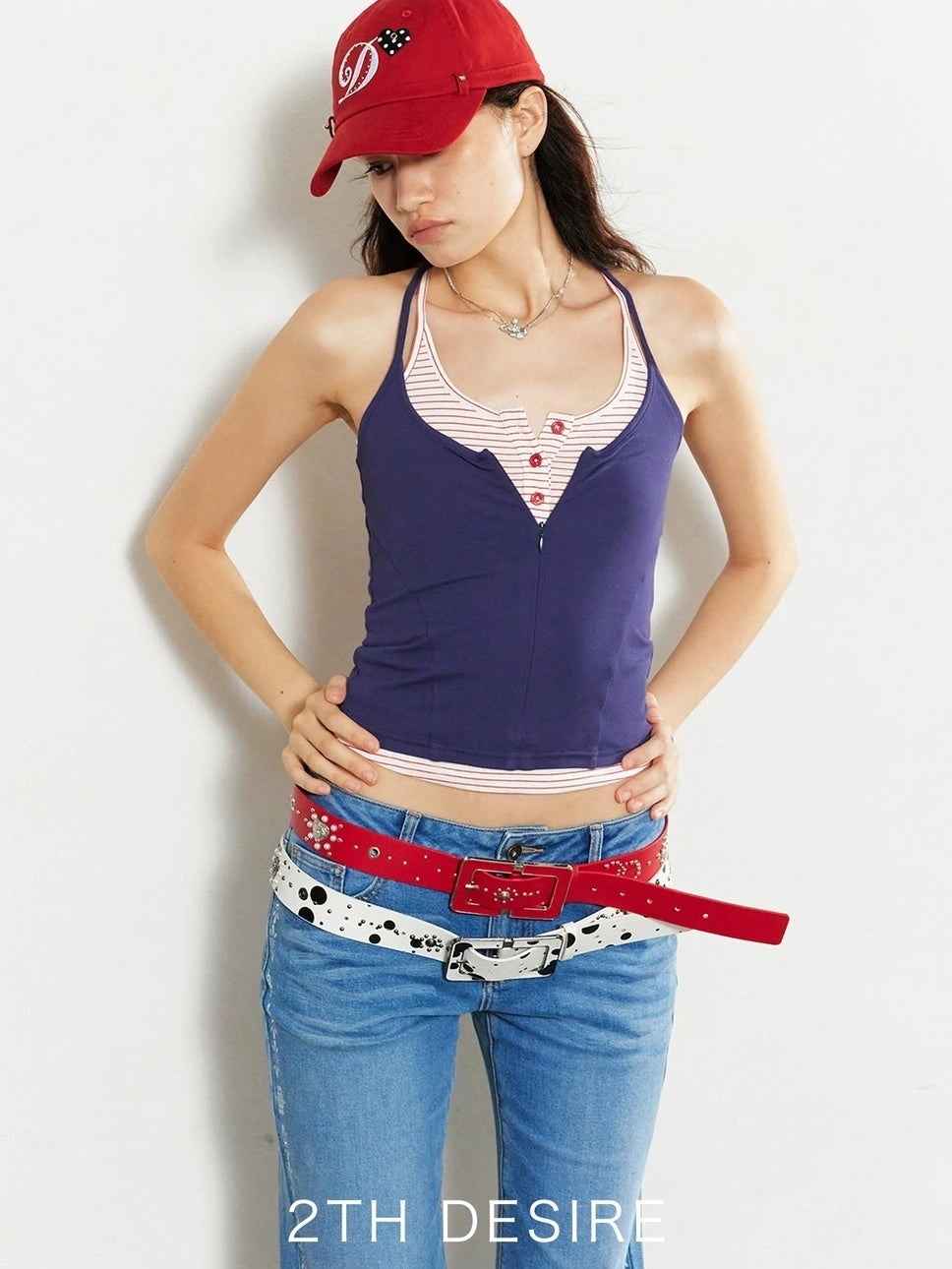 2th Desire Vintage Hibiscus Punk Studded Embroidered Baseball Cap Hat