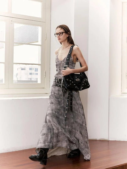 Vintage Multi Belted Velvet Maxi Dress