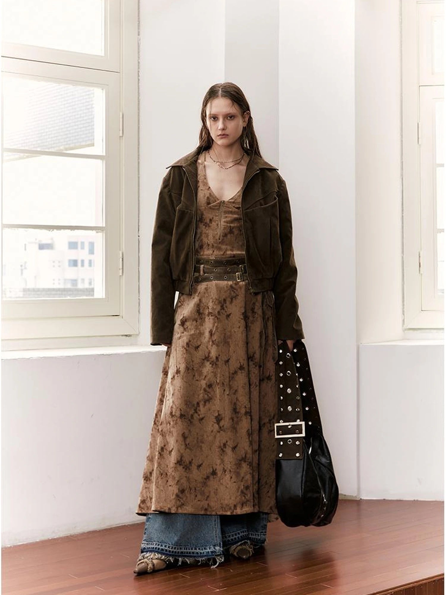 Vintage Multi Belted Velvet Maxi Dress